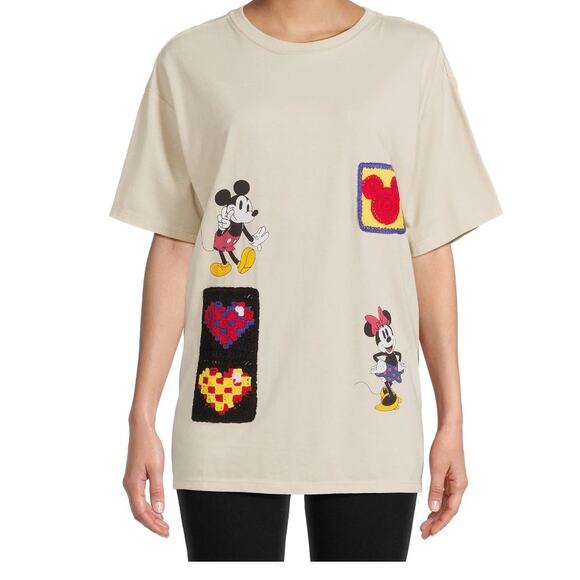 Disney Tops - Mickey Mouse Juniors' Minnie Mouse Graphic Tee with Crochet Patch XL